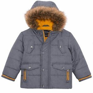 Rothschild Baby Boys Charcoal Puffer Parka Faux Fur Hood 18M